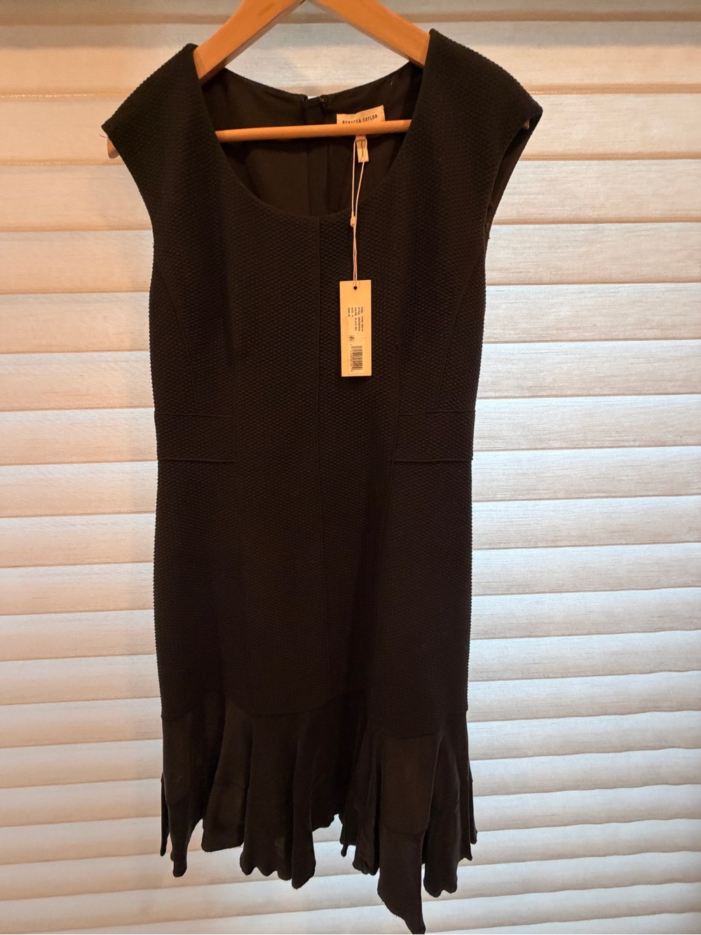 Rebecca Taylor Black Textured Midi Dress with Flounce Hem